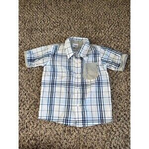 Nannette Kids white/blue plaid button down‎ boys shirt size 5